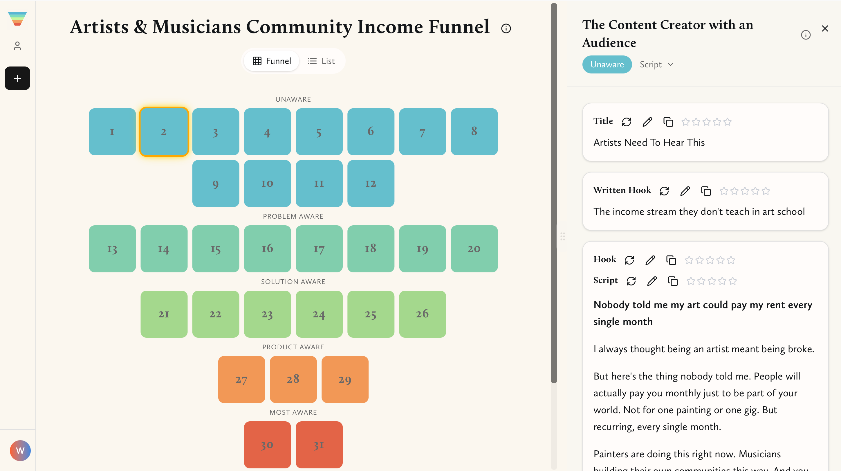 VidFunnel dashboard showing content funnel and script editor